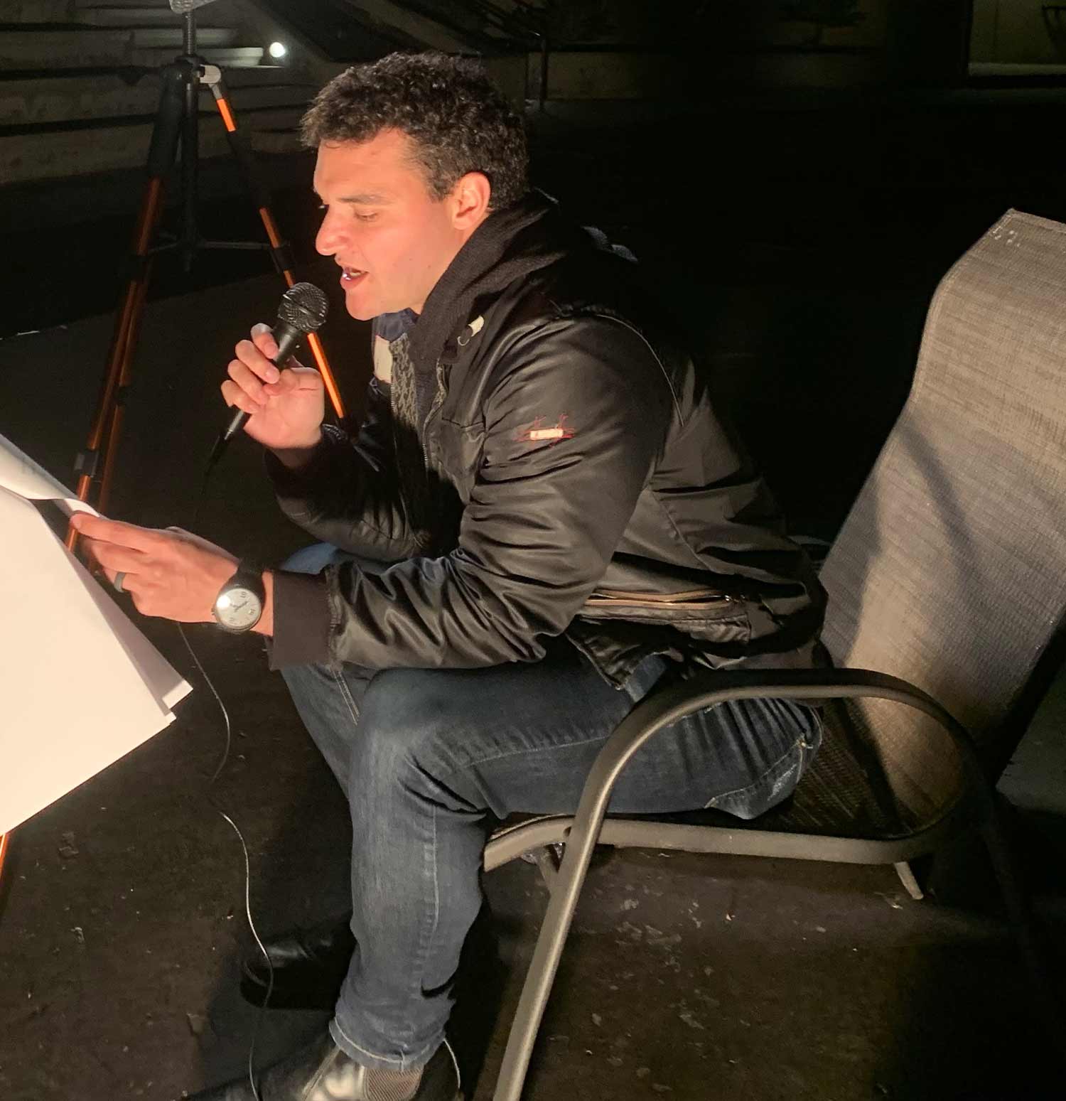 Dr. Santi recording the podcast